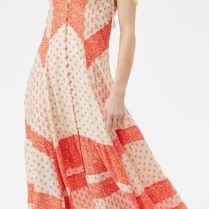 Rebecca Taylor Coral Red Cream Maxi Dress 2